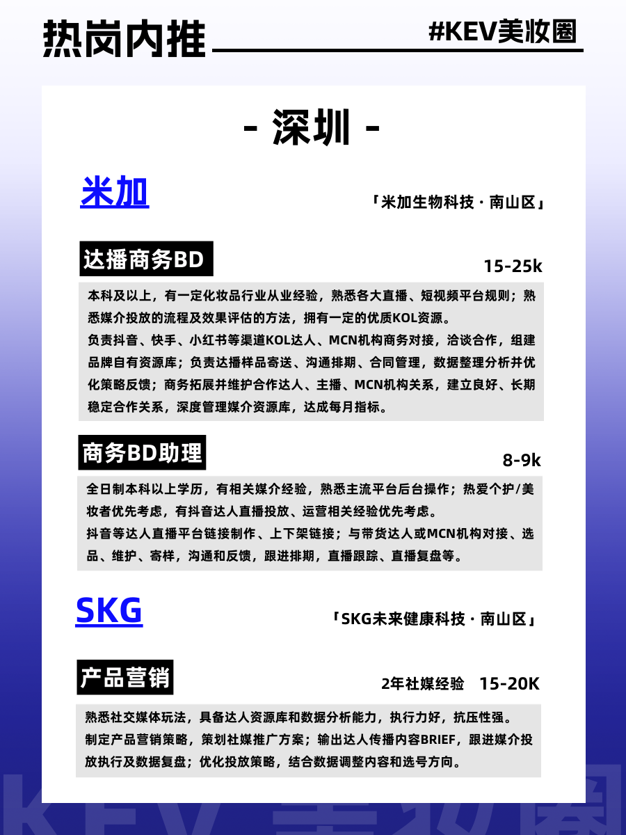 美妆圈岗位内推:完美日记、夸迪、代曦可、润熙泉、荔树、UONE等品牌,欢迎投递~